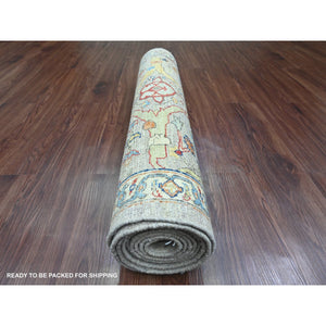 3'x9'8" Pastel Gray, Peshawar with Bijar Garus Design, Aryana Grade, Hand Knotted, Vegetable Dyes, High Mountain Wool, Densely Woven, Runner, Oriental Rug FWR538890