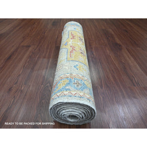 2'7"x10'1" Misty Gray, Aryana Grade, Afghan Peshawar with Caucasian Akstafa Design, High Mountain Wool, Hand Knotted, Runner, Oriental Rug FWR538896
