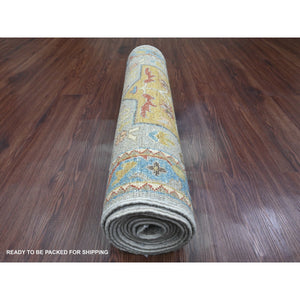 2'8"x10'2" Flint Gray, Aryana Collection, Afghan Peshawar with Caucasian Akstafa Design, Hand Knotted, High Mountain Wool, Runner, Oriental Rug FWR538914