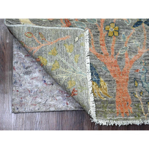 2'6"x8'2" Moonstruck Gray, Afghan Peshawar with Birds of Paradise Design, Hand Knotted, Soft Wool, Vegetable Dyes, Runner, Oriental Rug FWR538926