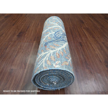 Load image into Gallery viewer, 2&#39;6&quot;x25&#39;7&quot; Carolina Blue, Afghan Peshawar with Birds of Paradise Design, Hand Knotted, Vegetable Dyes, Soft Wool, XL Runner, Oriental Rug FWR538938