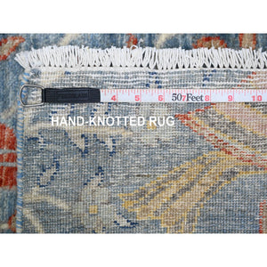 2'6"x25'7" Carolina Blue, Afghan Peshawar with Birds of Paradise Design, Hand Knotted, Vegetable Dyes, Soft Wool, XL Runner, Oriental Rug FWR538938