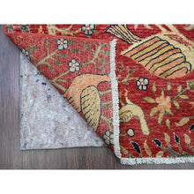 Load image into Gallery viewer, 3&#39;10&quot;x16&#39;2&quot; Crimson Red, Afghan Peshawar With Birds Of Paradise Design, Hand Knotted, Pure Wool, Vegetable Dyes, Xl, Wide Runner, Oriental Rug FWR538950