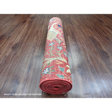 Load image into Gallery viewer, 3&#39;10&quot;x16&#39;2&quot; Crimson Red, Afghan Peshawar With Birds Of Paradise Design, Hand Knotted, Pure Wool, Vegetable Dyes, Xl, Wide Runner, Oriental Rug FWR538950