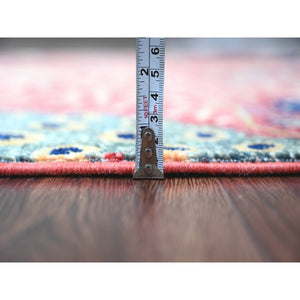 3'10"x16'2" Crimson Red, Afghan Peshawar with Birds of Paradise Design, Hand Knotted, Pure Wool, Vegetable Dyes, XL, Wide Runner, Oriental Rug FWR538950