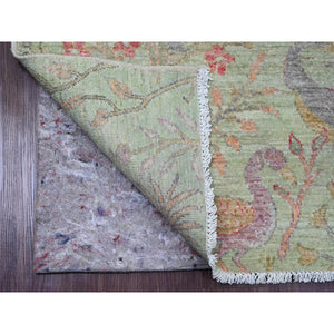 5'x6'2" Swamp Green, Afghan Peshawar with Birds of Paradise Design, Hand Knotted, Soft Wool, Vegetable Dyes, Oriental Rug FWR538968