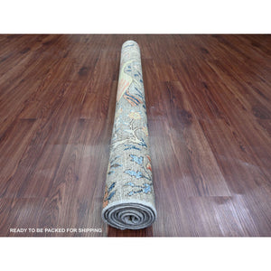 5'x6'10" Sonic Gray, Hand Knotted, Afghan Peshawar with Birds of Paradise Design, Soft Wool, Vegetable Dyes, Oriental Rug FWR538974