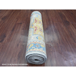2'7'x10'2" Misty Gray, Aryana Collection, Afghan Peshawar with Caucasian Akstafa Design, High Mountain Wool, Hand Knotted, Runner, Oriental Rug FWR538986