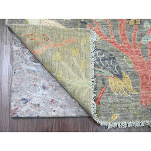 2'7"x11'8" Mink Gray, Afghan Peshawar with Birds of Paradise Design, Soft Wool, Natural Dyes, Hand Knotted, Runner, Oriental Rug FWR539034