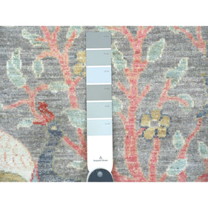 2'7"x11'8" Mink Gray, Afghan Peshawar with Birds of Paradise Design, Soft Wool, Natural Dyes, Hand Knotted, Runner, Oriental Rug FWR539034