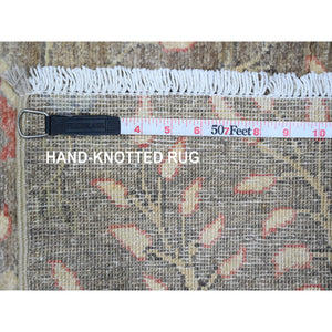 2'4"x6'1" Stone Gray, Hand Knotted, Afghan Peshawar With Birds Of Paradise Design, Veggie Dyes, 100% Wool, Runner, Oriental Rug FWR539040