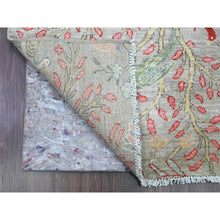 Load image into Gallery viewer, 3&#39;x24&#39; Cloud Gray, Hand Knotted, Afghan Peshawar With Birds Of Paradise Design, Soft Wool, Vegetable Dyes, Xl Runner, Oriental Rug FWR539046