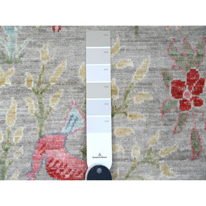 3'x24' Cloud Gray, Hand Knotted, Afghan Peshawar With Birds Of Paradise Design, Soft Wool, Vegetable Dyes, Xl Runner, Oriental Rug FWR539046