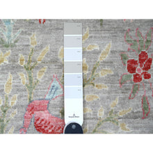 Load image into Gallery viewer, 3&#39;x24&#39; Cloud Gray, Hand Knotted, Afghan Peshawar With Birds Of Paradise Design, Soft Wool, Vegetable Dyes, Xl Runner, Oriental Rug FWR539046