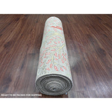 Load image into Gallery viewer, 3&#39;x24&#39; Cloud Gray, Hand Knotted, Afghan Peshawar With Birds Of Paradise Design, Soft Wool, Vegetable Dyes, Xl Runner, Oriental Rug FWR539046