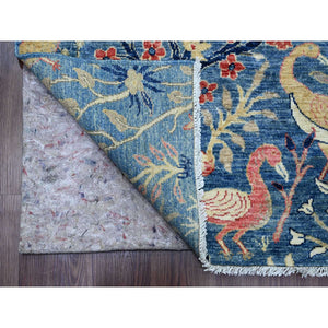 8'2"x9'8" Imperial Blue, Afghan Peshawar with Birds of Paradise Design, Soft and Shiny Wool, Natural Dyes, Hand Knotted, Oriental Rug FWR539082