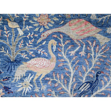Load image into Gallery viewer, 8&#39;2&quot;x9&#39;8&quot; Imperial Blue, Afghan Peshawar with Birds of Paradise Design, Soft and Shiny Wool, Natural Dyes, Hand Knotted, Oriental Rug FWR539082
