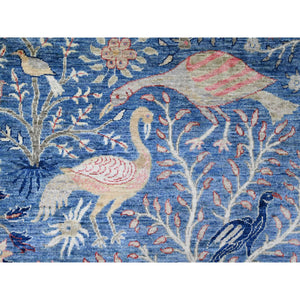 8'2"x9'8" Imperial Blue, Afghan Peshawar with Birds of Paradise Design, Soft and Shiny Wool, Natural Dyes, Hand Knotted, Oriental Rug FWR539082