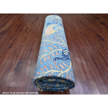 Load image into Gallery viewer, 8&#39;2&quot;x9&#39;8&quot; Imperial Blue, Afghan Peshawar with Birds of Paradise Design, Soft and Shiny Wool, Natural Dyes, Hand Knotted, Oriental Rug FWR539082