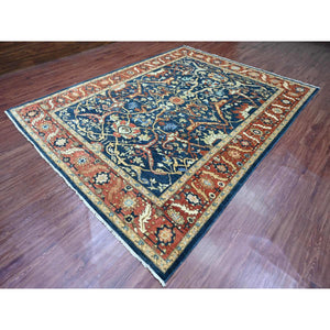 9'1"x11'8" Yale Blue, Peshawar with Heriz All Over Design, High Mountain Wool, Aryana Collection, Densely Woven, Hand Knotted, Vegetable Dyes, Oriental Rug FWR539112