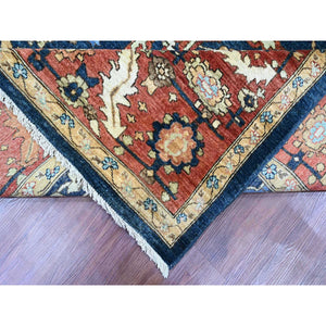 9'1"x11'8" Yale Blue, Peshawar with Heriz All Over Design, High Mountain Wool, Aryana Collection, Densely Woven, Hand Knotted, Vegetable Dyes, Oriental Rug FWR539112