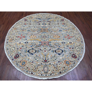 7'7"x7'7" Cloud Gray, Aryana Collection, Peshawar with Ziegler Mahal Design, High Mountain Wool, Denser Weave, Hand Knotted, Round, Oriental Rug FWR539118