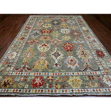 Load image into Gallery viewer, 9&#39;10&quot;x13&#39;3&quot; Sage Green, Afghan Angora Oushak With Colorful Leaf Design, 100% Wool, Hand Knotted, Natural Dyes, Oriental Rug FWR539154