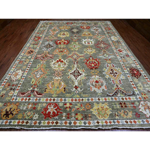 9'10"x13'3" Sage Green, Afghan Angora Oushak With Colorful Leaf Design, 100% Wool, Hand Knotted, Natural Dyes, Oriental Rug FWR539154