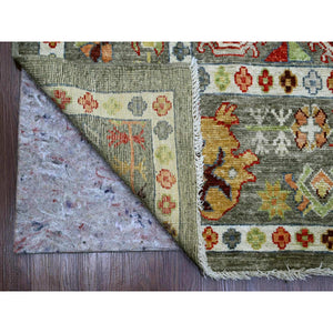 9'10"x13'3" Sage Green, Afghan Angora Oushak With Colorful Leaf Design, 100% Wool, Hand Knotted, Natural Dyes, Oriental Rug FWR539154