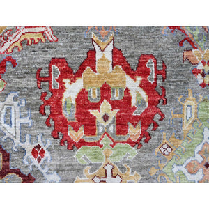 9'10"x13'3" Sage Green, Afghan Angora Oushak With Colorful Leaf Design, 100% Wool, Hand Knotted, Natural Dyes, Oriental Rug FWR539154