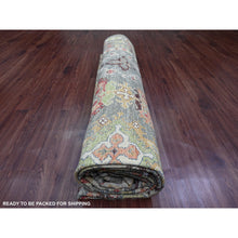 Load image into Gallery viewer, 9&#39;10&quot;x13&#39;3&quot; Sage Green, Afghan Angora Oushak With Colorful Leaf Design, 100% Wool, Hand Knotted, Natural Dyes, Oriental Rug FWR539154
