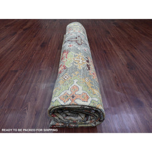 9'10"x13'3" Sage Green, Afghan Angora Oushak With Colorful Leaf Design, 100% Wool, Hand Knotted, Natural Dyes, Oriental Rug FWR539154