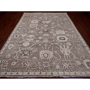 9'x11'9" Coffee Brown, Afghan Angora Oushak With All Over Leaf Design, Hand Knotted, Vegetable Dyes, 100% Wool, Oriental Rug FWR539202
