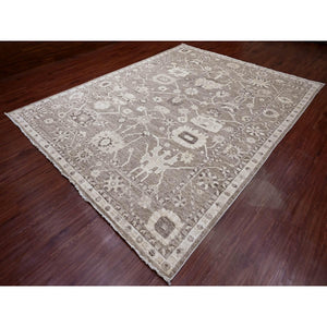 9'x11'9" Coffee Brown, Afghan Angora Oushak With All Over Leaf Design, Hand Knotted, Vegetable Dyes, 100% Wool, Oriental Rug FWR539202