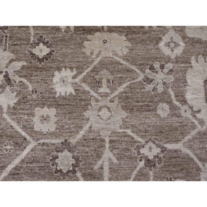 9'x11'9" Coffee Brown, Afghan Angora Oushak With All Over Leaf Design, Hand Knotted, Vegetable Dyes, 100% Wool, Oriental Rug FWR539202