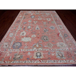9'x11'9" Blush Red, 100% Wool, Afghan Angora Oushak With Floral Design, Natural Dyes, Hand Knotted, Oriental Rug FWR539214