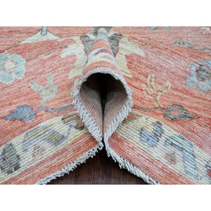 9'x11'9" Blush Red, 100% Wool, Afghan Angora Oushak With Floral Design, Natural Dyes, Hand Knotted, Oriental Rug FWR539214