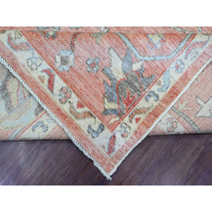 9'x11'9" Blush Red, 100% Wool, Afghan Angora Oushak With Floral Design, Natural Dyes, Hand Knotted, Oriental Rug FWR539214