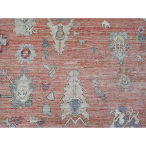 9'x11'9" Blush Red, 100% Wool, Afghan Angora Oushak With Floral Design, Natural Dyes, Hand Knotted, Oriental Rug FWR539214