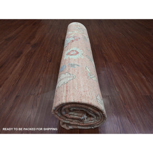 9'x11'9" Blush Red, 100% Wool, Afghan Angora Oushak With Floral Design, Natural Dyes, Hand Knotted, Oriental Rug FWR539214