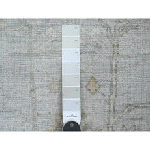 Load image into Gallery viewer, 3&#39;x9&#39;9&quot; Cloud Gray, Afghan Angora Oushak with Leaf Design, Natural Dyes, Pure Wool, Hand Knotted, Runner, Oriental Rug FWR539244