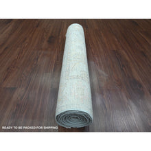 Load image into Gallery viewer, 3&#39;x9&#39;9&quot; Cloud Gray, Afghan Angora Oushak with Leaf Design, Natural Dyes, Pure Wool, Hand Knotted, Runner, Oriental Rug FWR539244