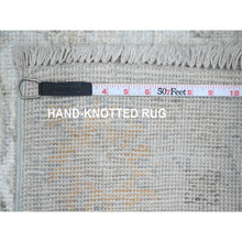 Load image into Gallery viewer, 3&#39;x9&#39;9&quot; Cloud Gray, Afghan Angora Oushak With Leaf Design, Natural Dyes, Pure Wool, Hand Knotted, Runner, Oriental Rug FWR539244