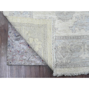 2'8"x6' Vista White, Natural Dyes, Afghan Angora Oushak With Floral Design, 100% Wool, Hand Knotted, Runner, Oriental Rug FWR539256
