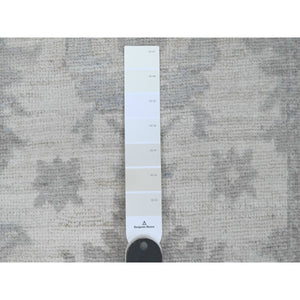 2'8"x6' Vista White, Natural Dyes, Afghan Angora Oushak With Floral Design, 100% Wool, Hand Knotted, Runner, Oriental Rug FWR539256