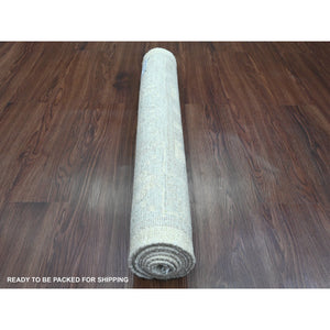 2'8"x6' Vista White, Natural Dyes, Afghan Angora Oushak With Floral Design, 100% Wool, Hand Knotted, Runner, Oriental Rug FWR539256