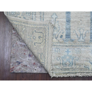 2'10"x10' Pearl White, Afghan Angora Oushak with Cypress Tree Design, Veggie Dyes, Pure Wool, Hand Knotted, Runner, Oriental Rug FWR539268