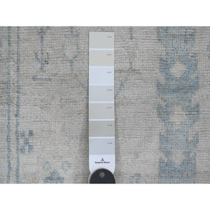 2'10"x10' Pearl White, Afghan Angora Oushak with Cypress Tree Design, Veggie Dyes, Pure Wool, Hand Knotted, Runner, Oriental Rug FWR539268