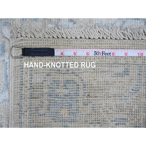 2'10"x10' Pearl White, Afghan Angora Oushak with Cypress Tree Design, Veggie Dyes, Pure Wool, Hand Knotted, Runner, Oriental Rug FWR539268