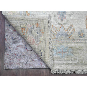 2'8"x15'7" Bone White, Afghan Angora Ushak With Colorful Leaf Design, Veggie Dyes, Pure Wool, Hand Knotted, Xl Runner, Oriental Rug FWR539274